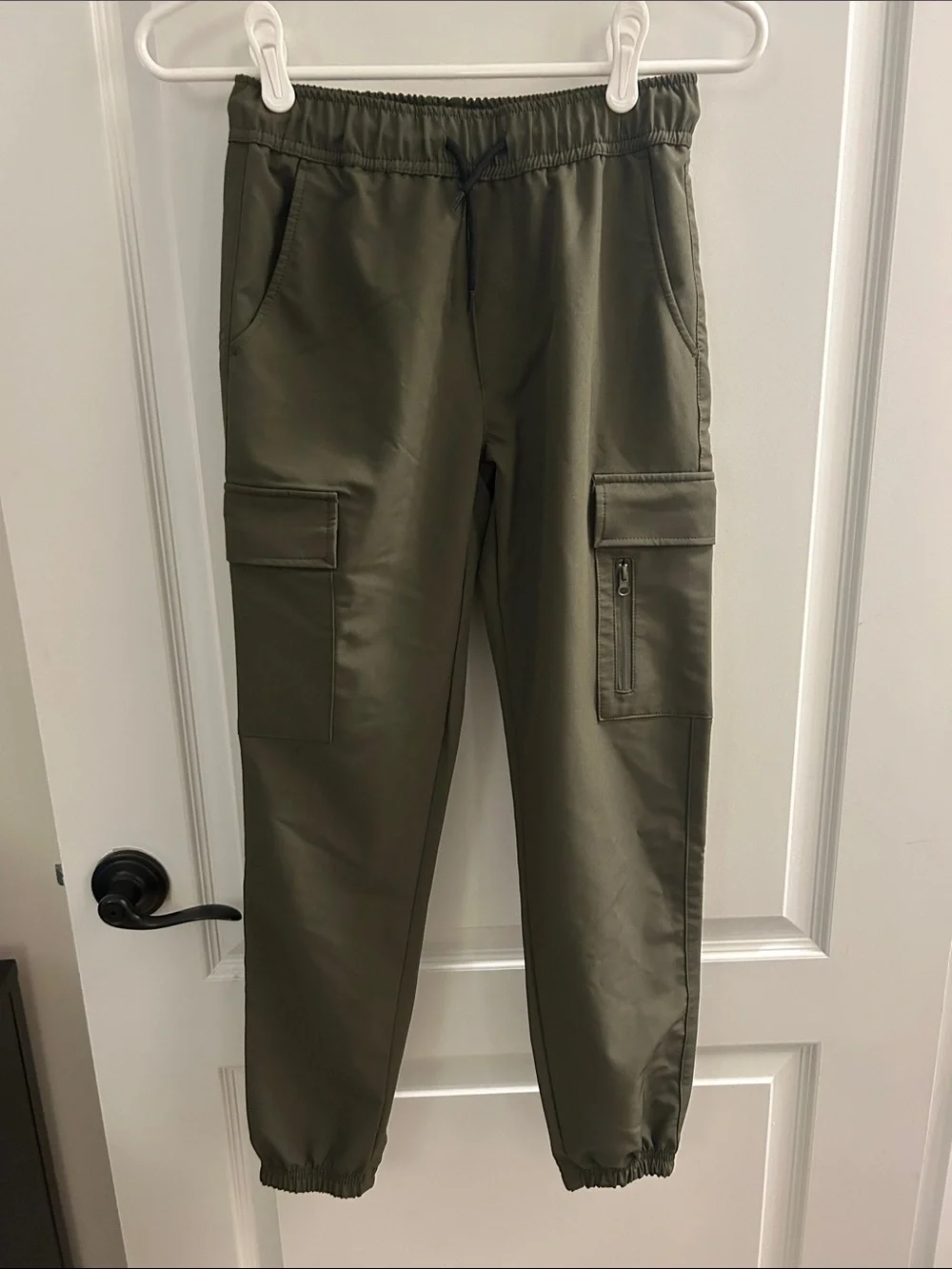 Youth Olive Cargo Jogger Pants with Elastic Waist